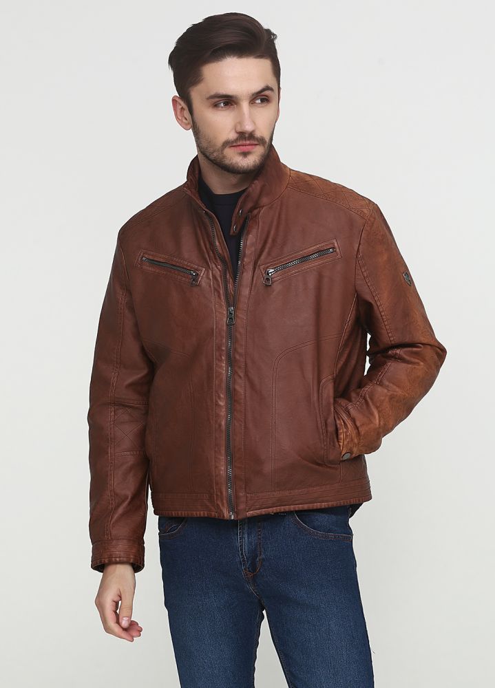 Куртка мужская коричневая демисезонная (кожзам) Lerros