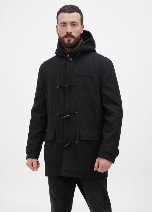 Пальто мужское осень - зима Kaiser серое с капюшоном 