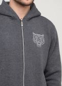 Толстовка чоловіча зимова Only Man графітова з рібаною знизу та тигром на грудях