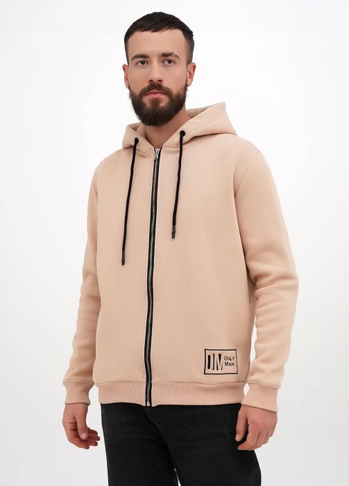Толстовка чоловіча зимова Only Man пісочна з шевроном знизу