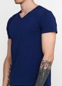 Футболка мужская V-вырез Only Man синяя с серебристым лого сзади