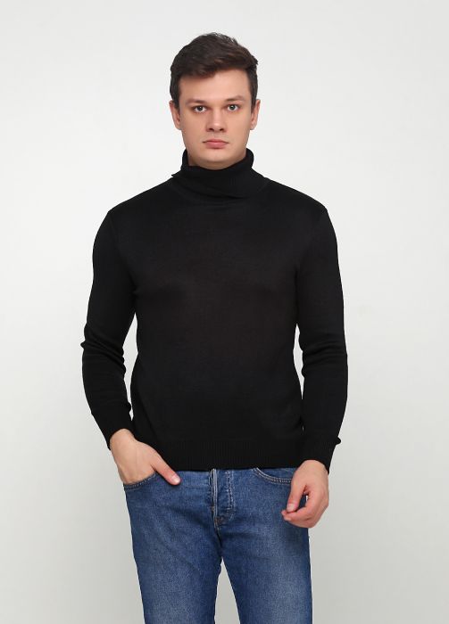 Гольф чоловічий в'язаний Only Man чорний з бавовни