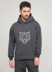 Худі чоловіче зимове Only Man графітове з великим сріблястим тигром на грудях