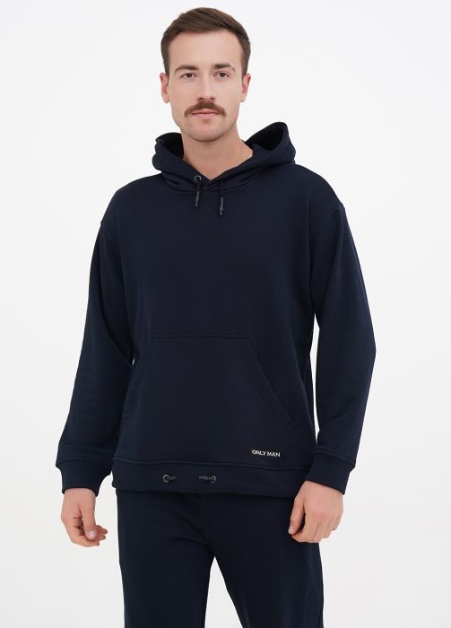 Худі чоловіче демісезонне Only Man темно-синє (тринитка петля)
