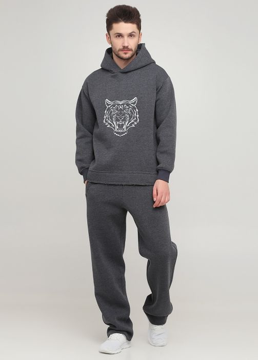 Штани чоловічі зимові прямі Only Man графітові з маленькою сірою вишивкою спереду (в. зр.)