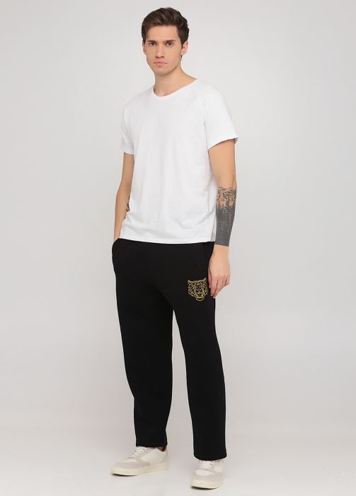 Штани чоловічі зимові прямі Only Man чорні з золотим тигром (низький зріст)