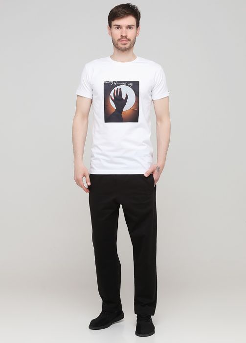 Брюки мужские черные демисезонные прямые с черной вышивкой впереди (низкий рост) Only Man