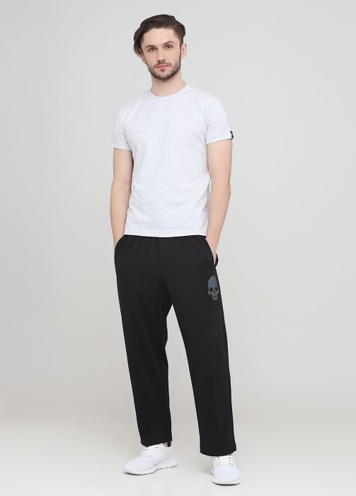 Штани чоловічі демісезонні прямі Only Man чорні з черепом (низький зріст)