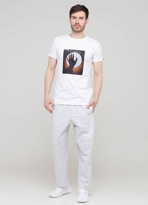 Брюки мужские демисезонные прямые Only Man светло-серые с серым лого сзади (низкий рост)