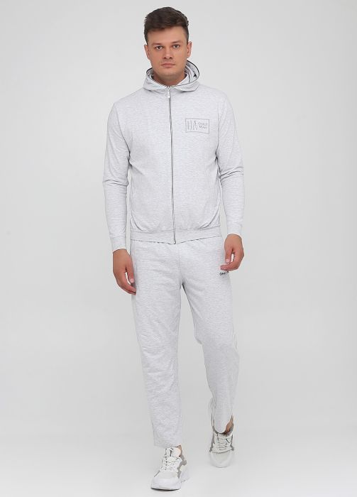 Брюки мужские летние прямые Only Man светло-серые с черной вышивкой впереди (н.р)