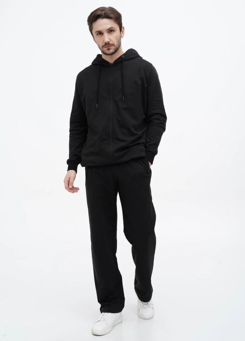 Брюки мужские осень - зима прямые Only Man черные со шнурком с начесом (высокий рост)