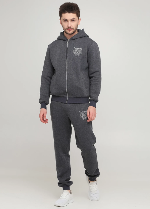 Штани-джогери чоловічі зимові Only Man графітові зі сріблястим тигром (високий зріст)