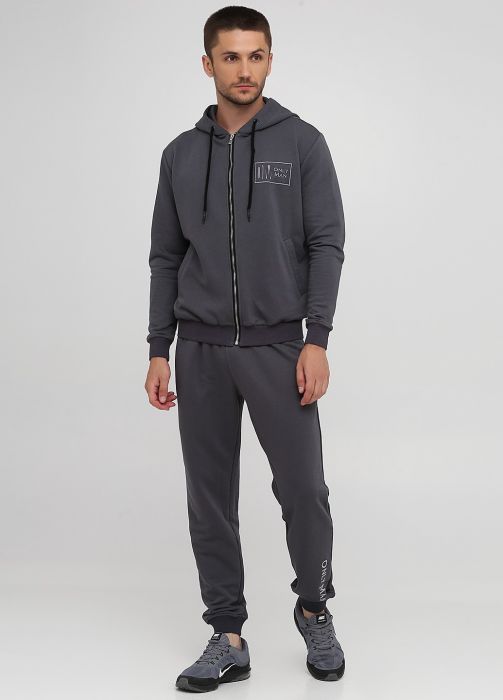 Штани-джогери чоловічі демісезонні Only Man графітові з сірою вишивкою попереду (високий зріст)