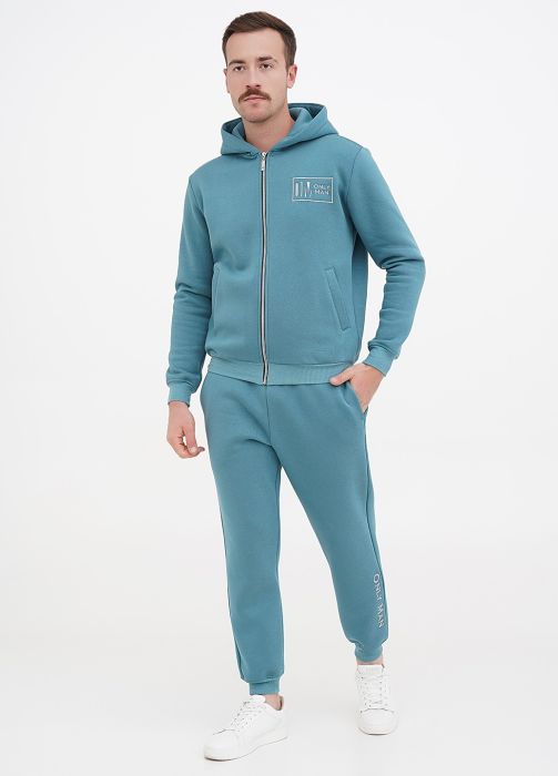 Брюки-джоггеры мужские зимние Only Man арктик с большой темно-серой вышивкой внизу (низкий рост)