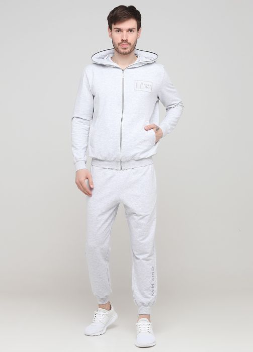 Брюки-джоггеры мужские демисезонные Only Man светло-серые с серой вышивкой впереди (низкий рост)