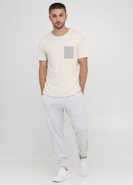 Штани-джогери чоловічі лiтні Only Man світло-сірі з сірою вишивкою знизу (низький зріст)