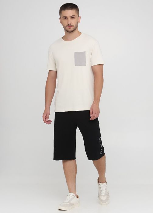 Шорты мужские летние Only Man черные с большой серой вышивкой (лакоста)