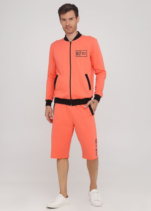 Шорти чоловічі літні Only Man персикові з великою чорною вишивкою спереду знизу (подовжені) (лакоста)