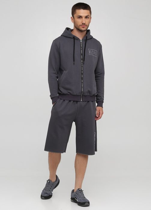 Шорты мужские Only Man графитовые с большой светло-серой вышивкой впереди внизу