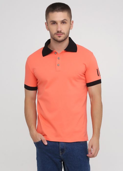 Футболка-поло чоловіча Only Man персикова з чорним комірцем (лакоста)