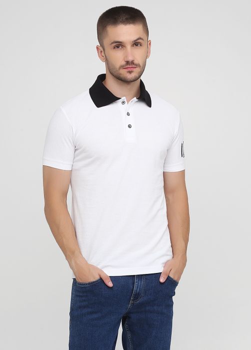 Футболка-поло мужская Only Man белая c черным воротником (лакоста)