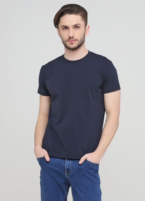 Футболка чоловіча Only Man темно-синя зі сріблястим лого ззаду (круглий виріз)