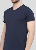 Футболка мужская V-вырез Only Man темно-синяя с синим лого сзади