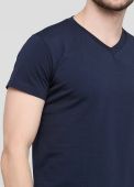 Футболка мужская V-вырез Only Man темно-синяя с синим лого сзади