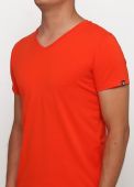 Футболка мужская V-вырез Only Man оранжевая с маленьким оранжевым логотипом сзади