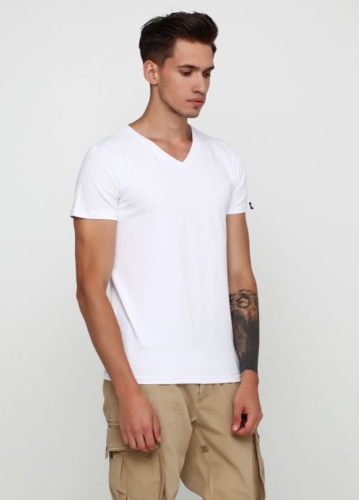 Футболка чоловіча V- виріз Only Man біла з білим лого ззаду
