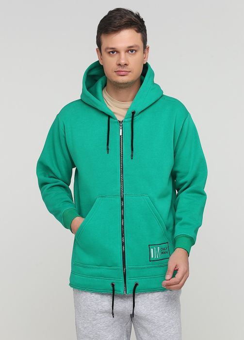 Толстовка мужская зимняя Only Man зелёная с шевроном внизу