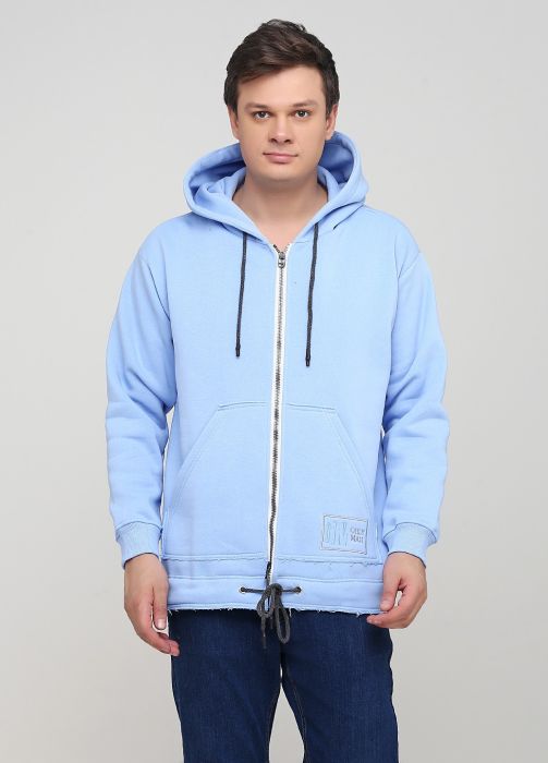 Толстовка мужская зимняя Only Man голубая с шевроном внизу