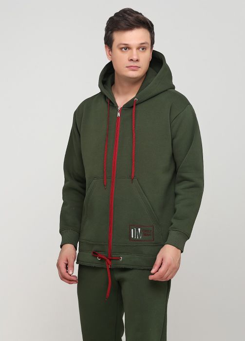 Толстовка чоловіча зимова Only Man оливкова з шевроном знизу