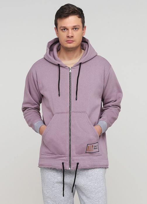 Толстовка мужская зимняя Only Man розово-серая с шевроном внизу