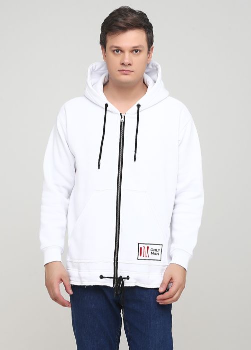 Толстовка чоловіча зимова Only Man біла з шевроном знизу