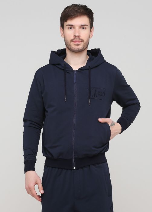 Толстовка чоловіча демісезонна Only Man темно-синя зі стандартною блискавкою і шевроном на грудях