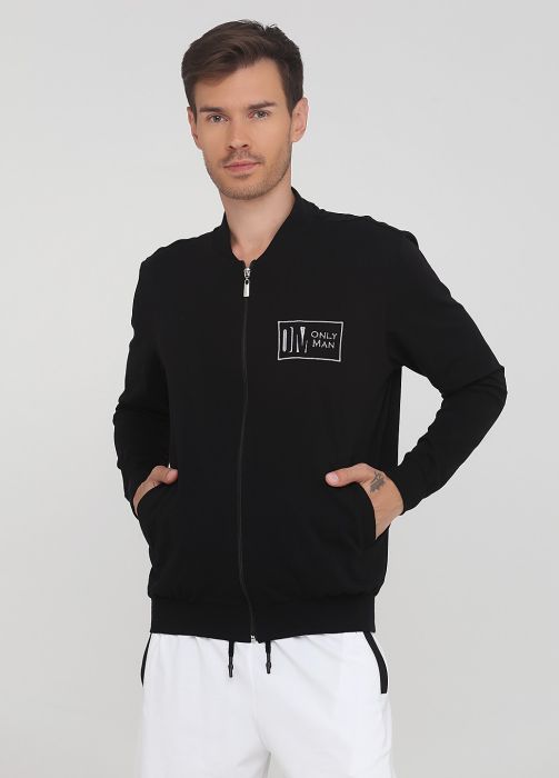 Толстовка-бомбер чоловіча літня Only Man чорна з сірим шевроном