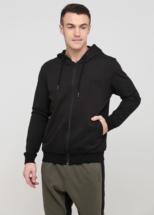 Толстовка чоловіча демісезонна Only Man чорна зі стандартною блискавкою і шевроном на грудях