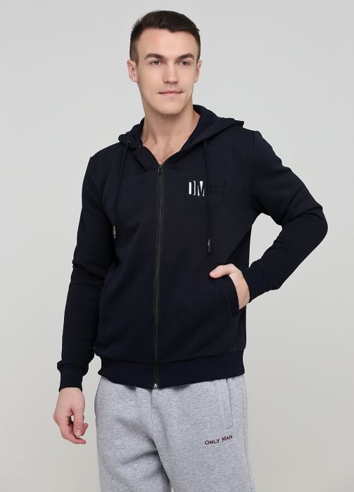 Толстовка чоловіча демісезонна Only Man темно-синя зі стандартною блискавкою