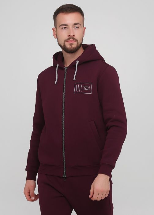 Толстовка чоловіча зимова Only Man сливова з рібаною знизу