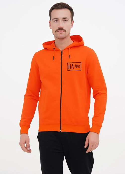 Толстовка мужская демисезонная Only Man мандариновая с рибаной внизу (двунитка петля)