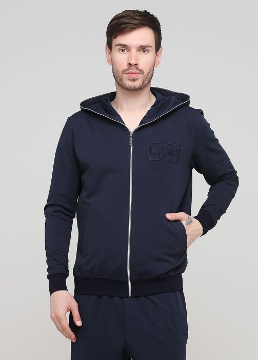 Толстовка чоловіча демісезонна Only Man темно-синя з капюшоном на блискавці Толстовка чоловіча демісезонна Only Man темно-синя з капюшоном на блискавці
