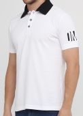 Футболка-поло мужская Only Man белая c черным воротником (лакоста)