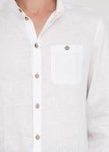 Рубашка мужская белая из льна с пуговицами из бамбука и воротником стойкой Only Man Рубашка мужская белая из льна с пуговицами из бамбука и воротником стойкой Only Man